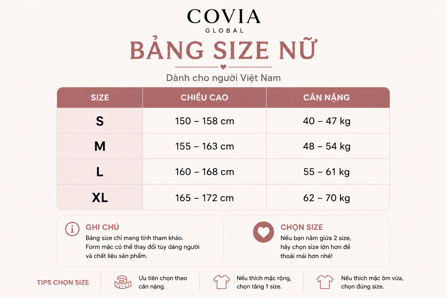 Size guide Covia Grace Polo Set